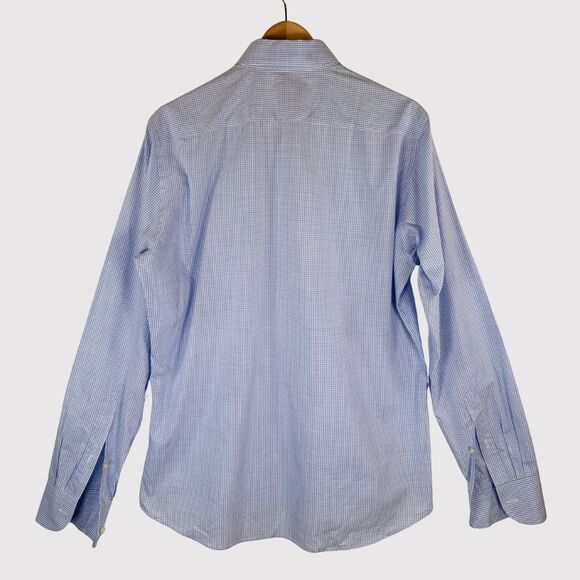 Ordean Mens Button Up Shirt Blue Plaid Oxford Long Sleeve Preppy Designer Medium - Picture 2 of 9